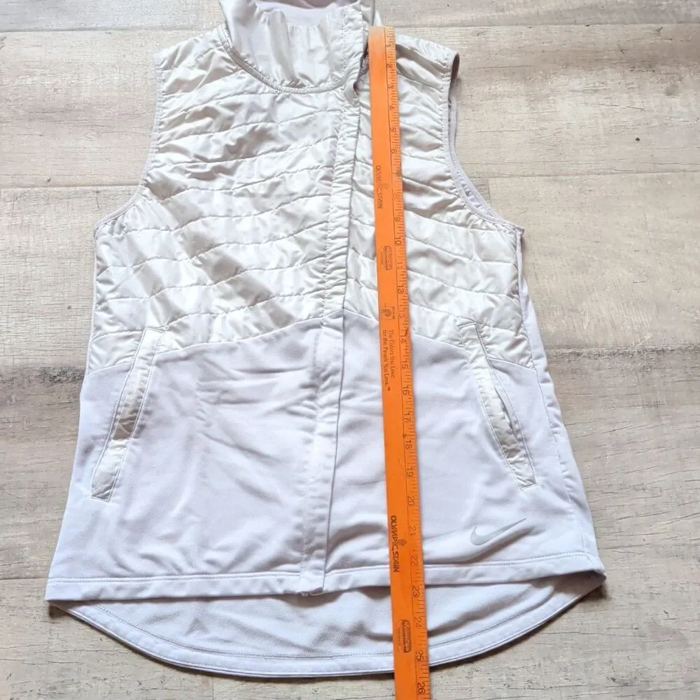 ​Nike Run Division White Quilted Puffer Running Vest Full Zip Stand Collar S